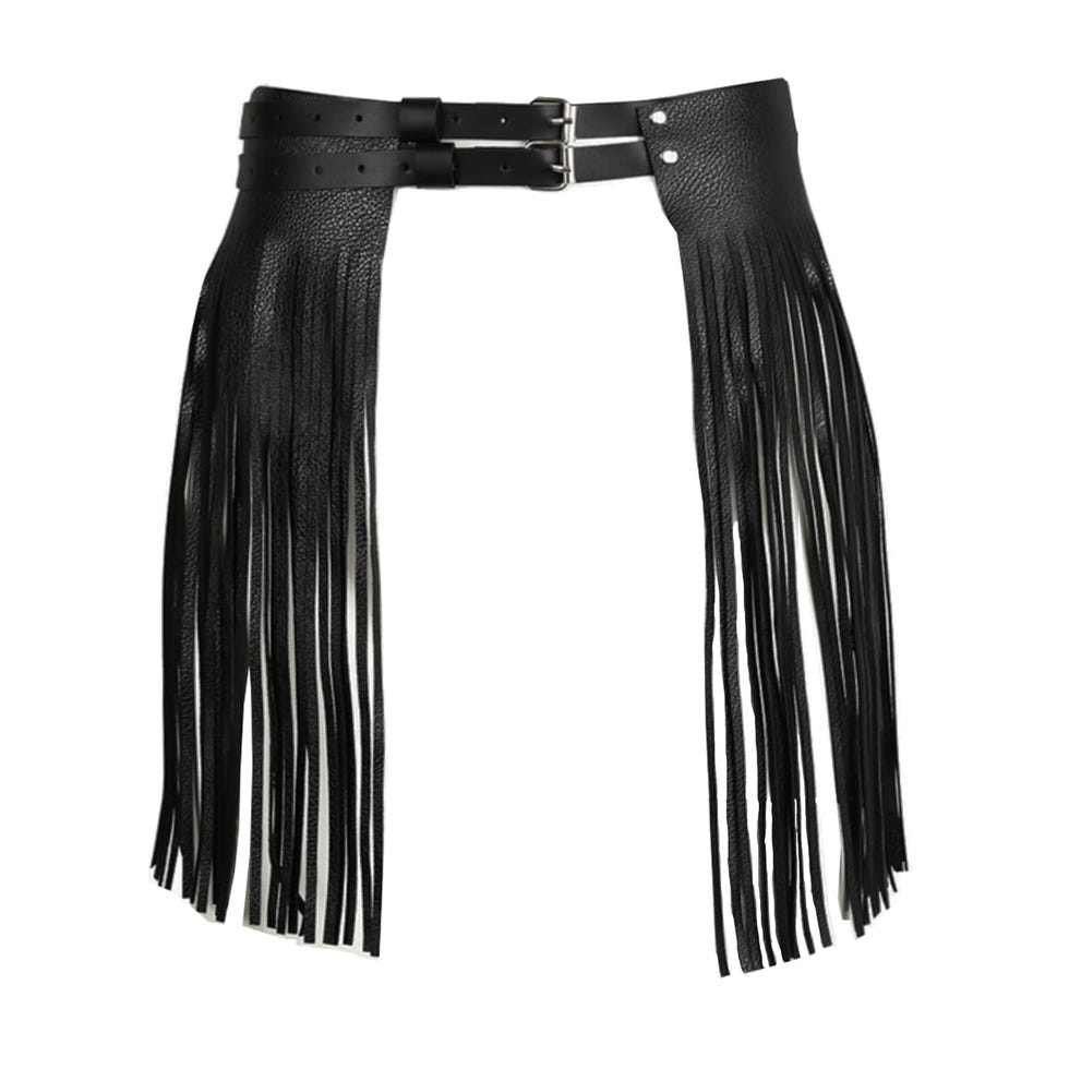 Faux leather belt with fringes 