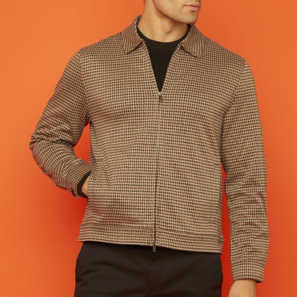 Houndstooth Zip Jacket in Dark Wheat