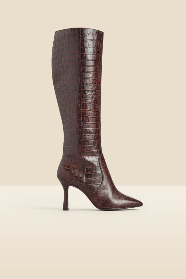 Chocolate Brown Croc Leather Knee High Boot