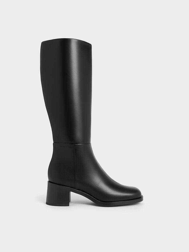 Louise Block-Heel Knee-High Boots - Black