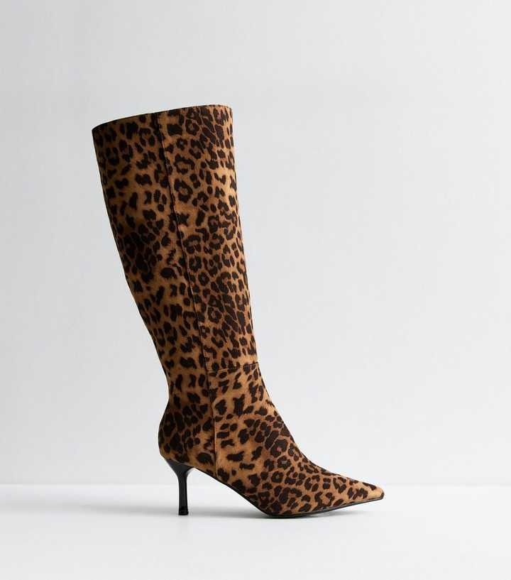 Stone Leopard Print Knee High Boots