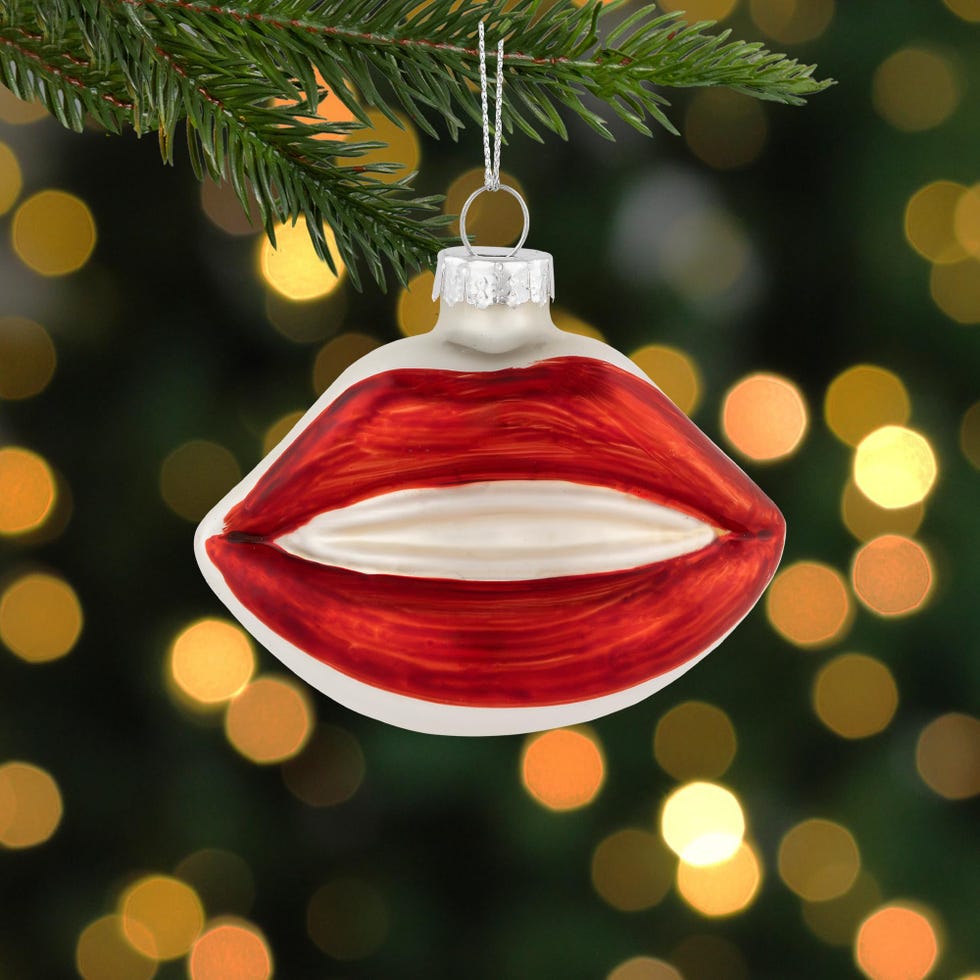 Bright Red Lips Glass Christmas Ornament