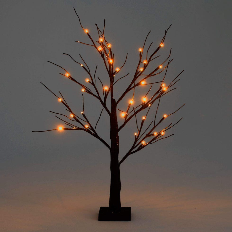 Black Glitter Mini Halloween Twig Tree With Orange Lights