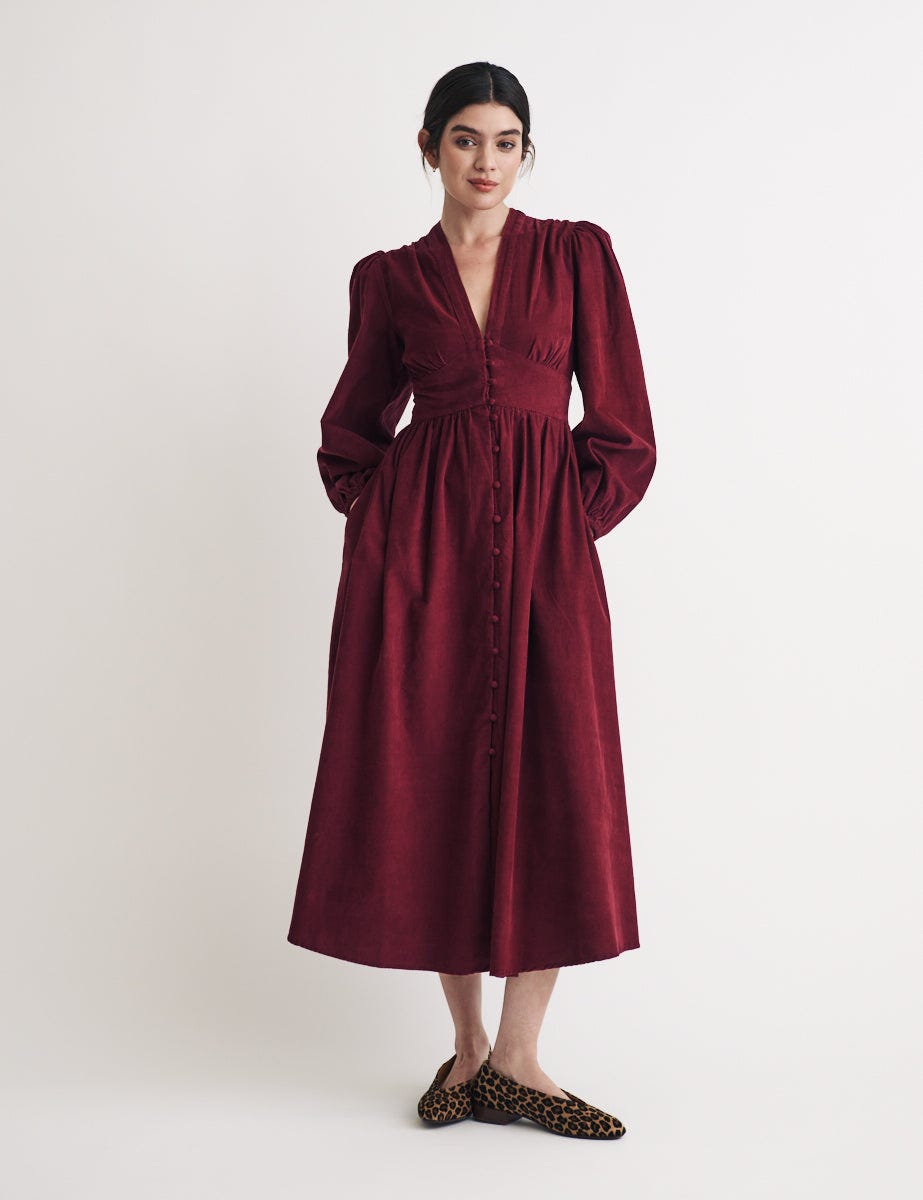 Burgundy Cord Midi Dress