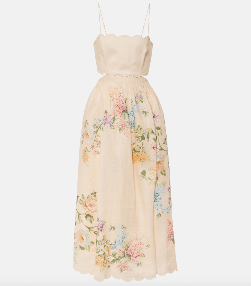 Halliday Scalloped Floral Linen Midi Dress