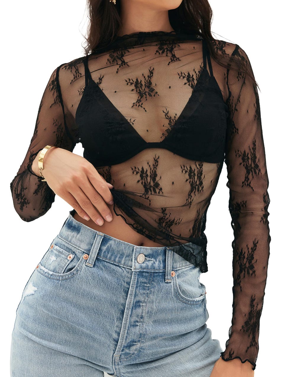 Mesh Sheer Long Sleeve Layering Top