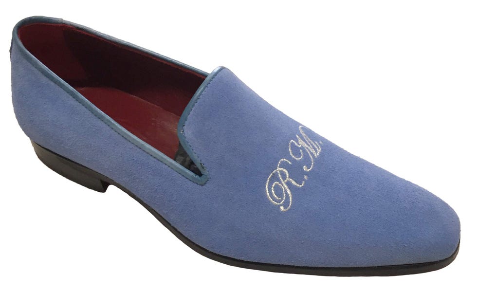 Mocasiones slippers de ante azul personalizables