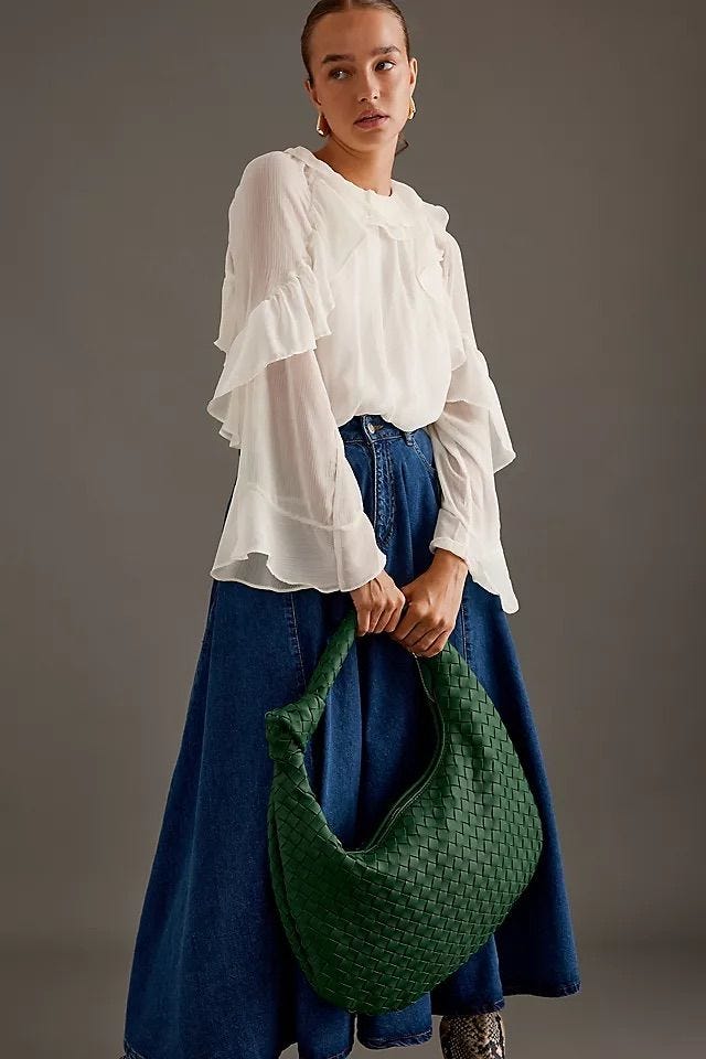 The Brigitte Woven Faux-Leather Shoulder Bag by Melie Bianco: Oversized Edition