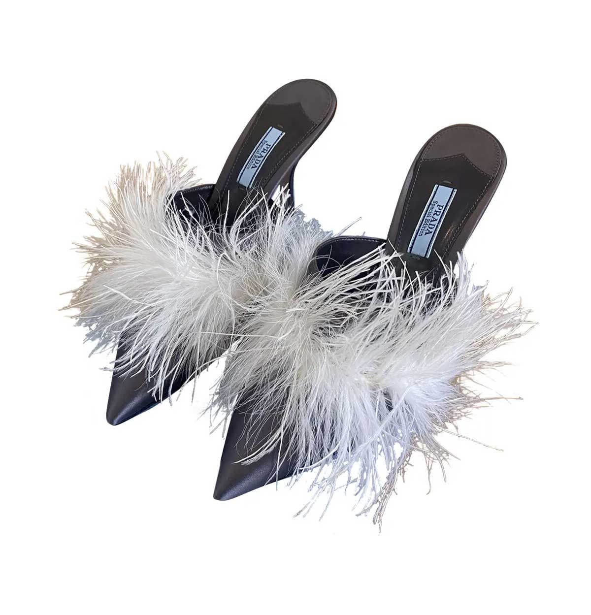 Prada feather mules hotsell