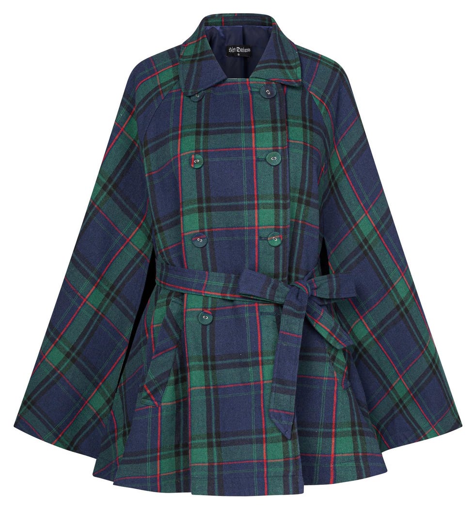  Double-Breast Plaid Cape Coat