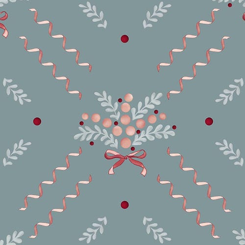 Wallpaper with berries and bows - blue