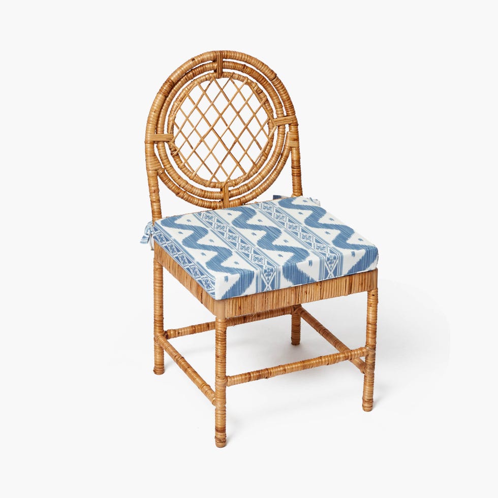 Small Vivienne rattan chair with Ikat seat cushion