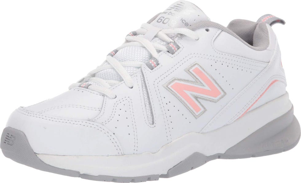 New Balance Women's 608 V5 Casual Comfort Cross Trainer, White/Pink, 8.5 Wide