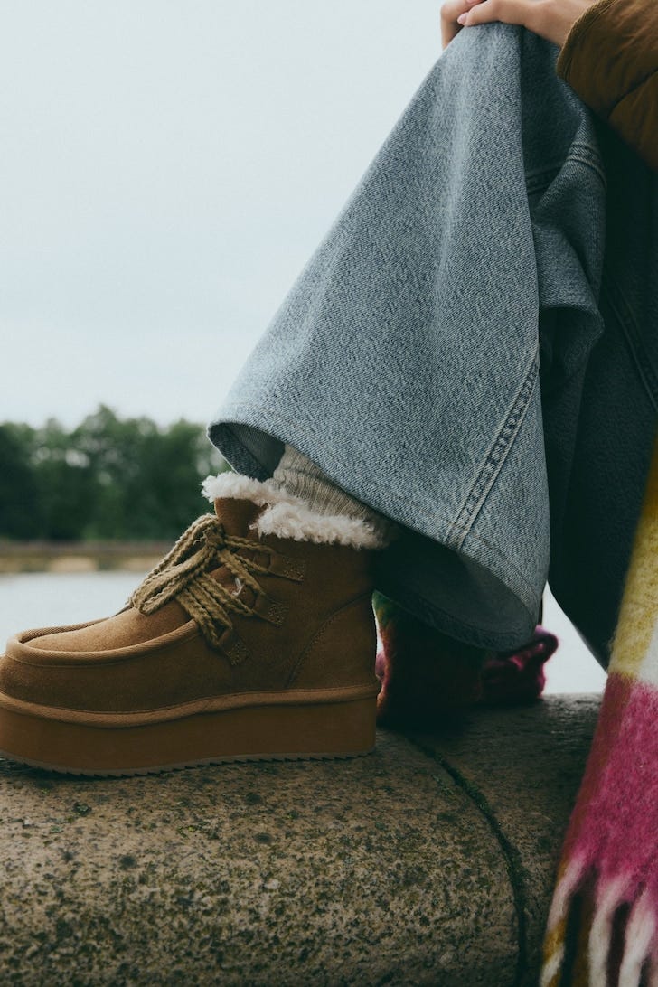 Tan Brown Suede Faux Fur Lined Flatform Lace-Up Boots