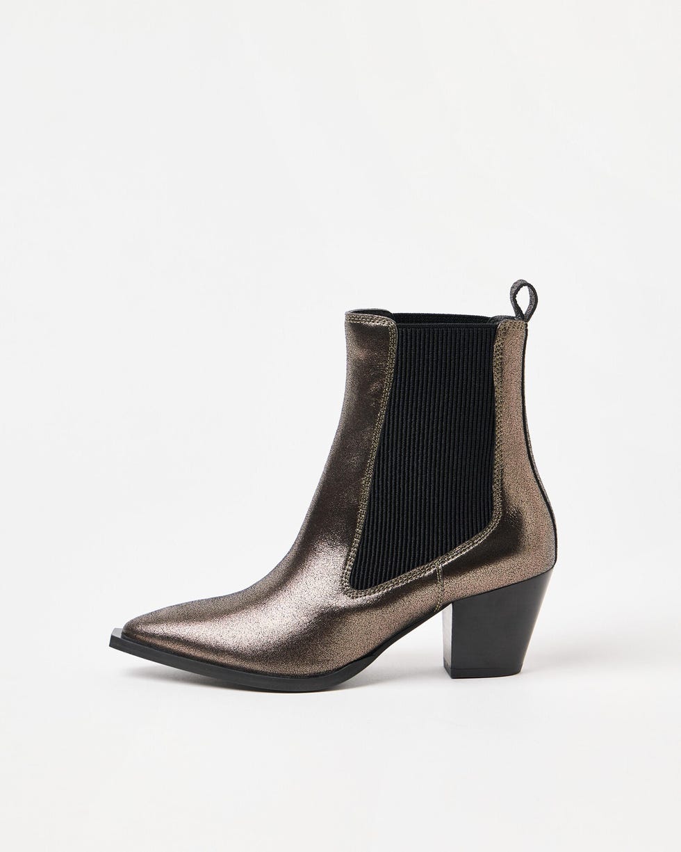 Pewter Elastic Metallic Western Cowboy Heeled Boots