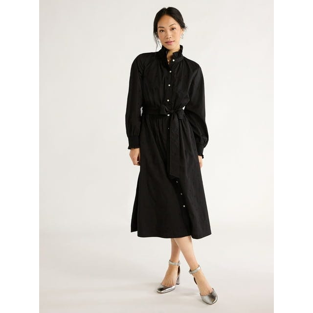 Ruffle Neck Midi Dress