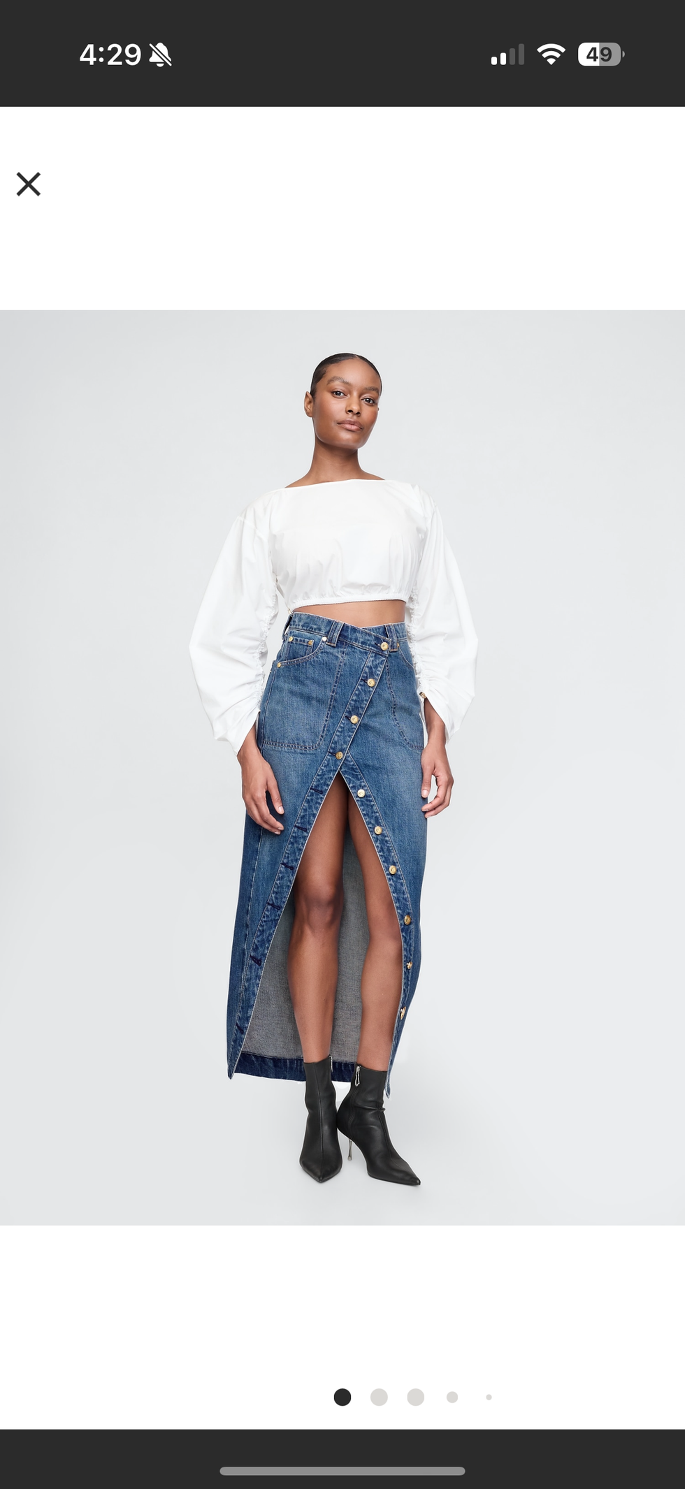 Asymmetric denim maxi skirt