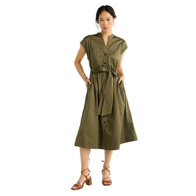 Belted Cotton Utility Midi Dress