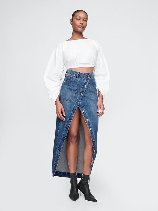 × Cult Gaia Asymmetrical Denim Maxi Skirt