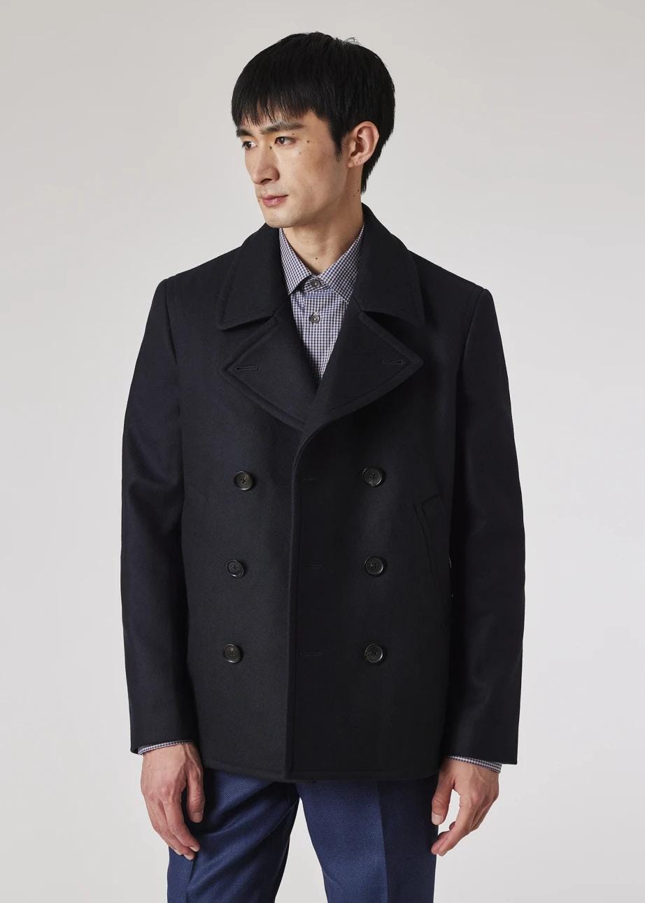 Navy Wool-Cashmere Pea Coat