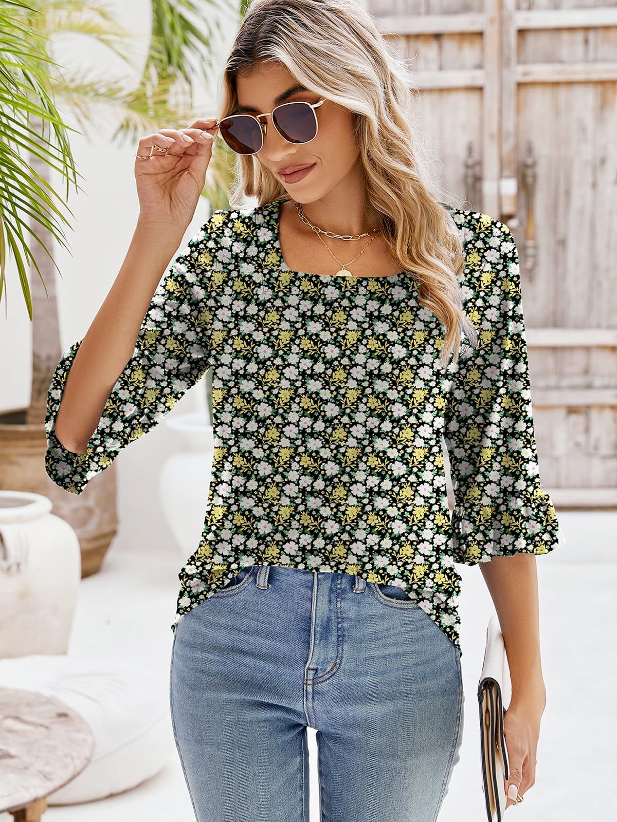 We Are Sundays Black Rose 2024 Floral Peasant Top