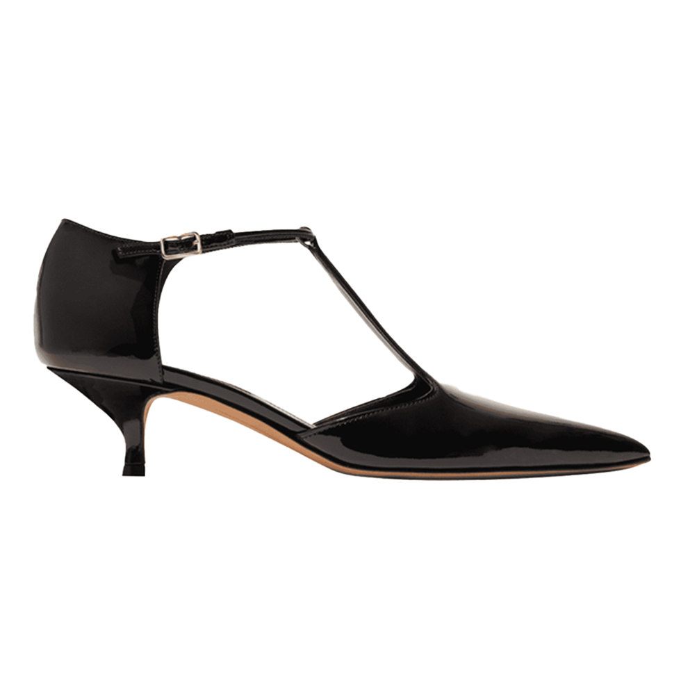 Leandra Patent T-Strap Kitten Pumps
