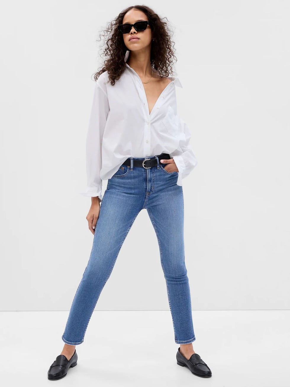 Mid Blue High Waisted Slim Stretch Vintage Jeans