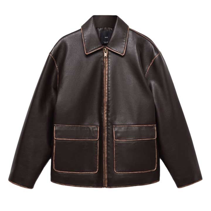 Leather look jacket with contrast stitching