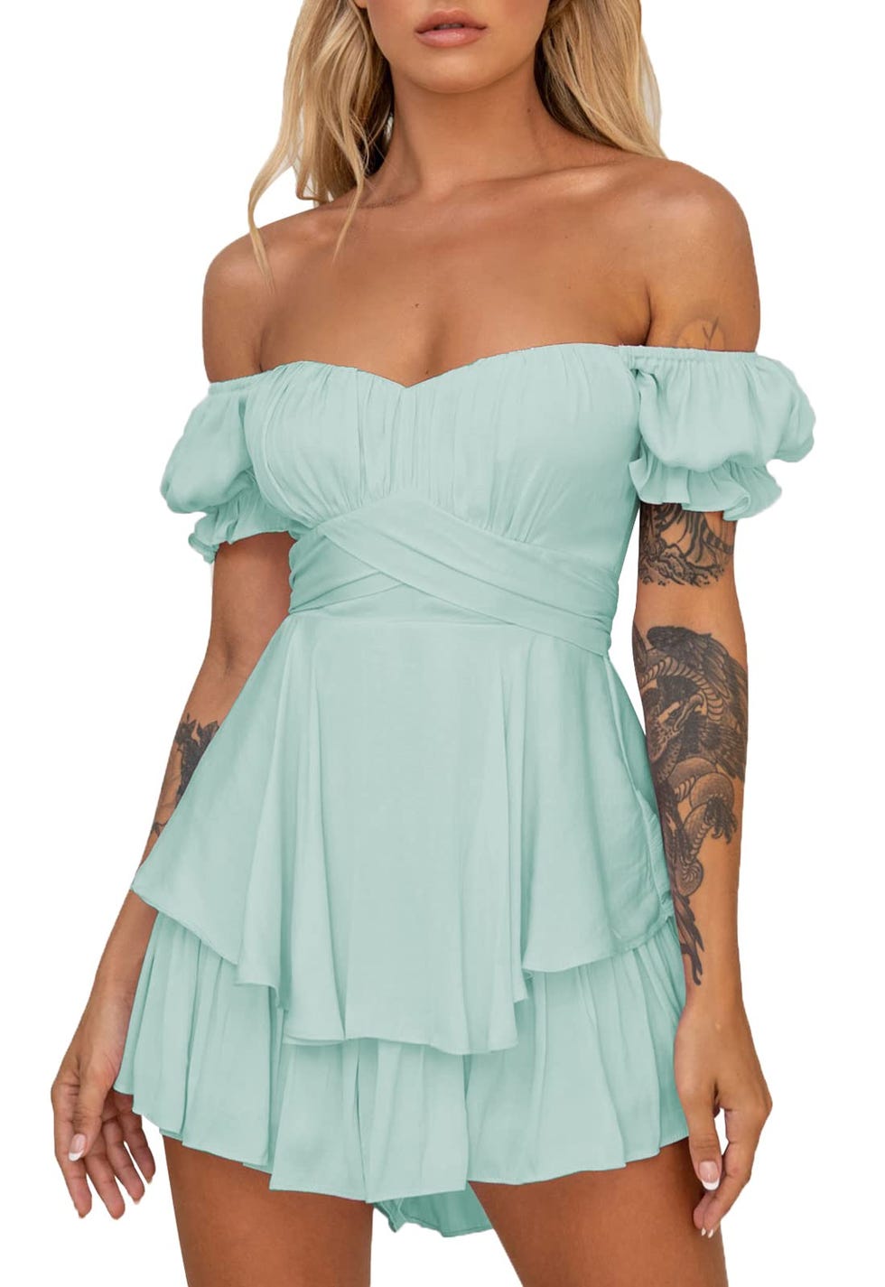 Off-The-Shoulder Turquoise Dress