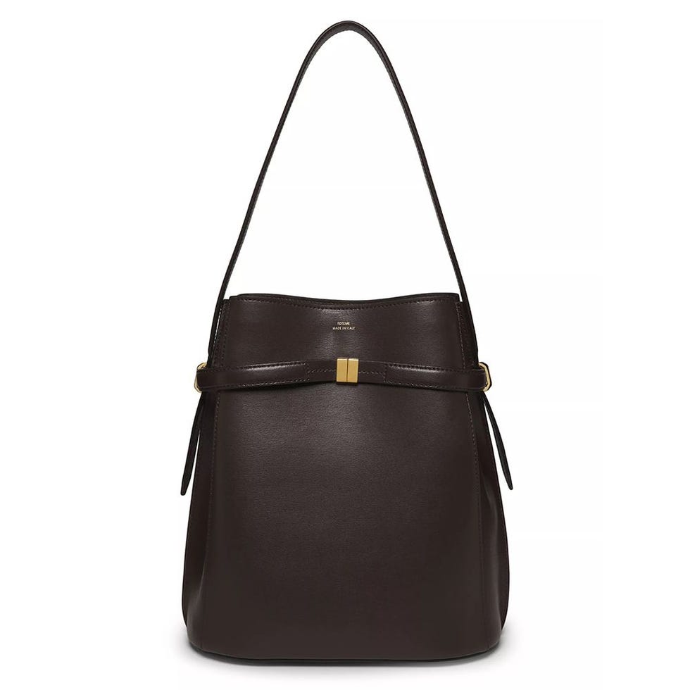 Leather bucket bag with belt