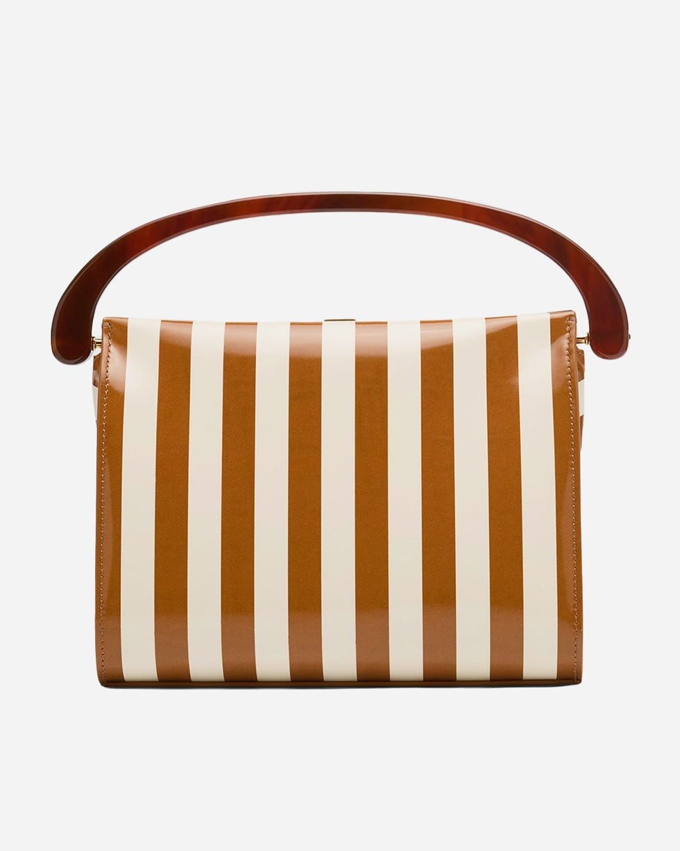 Crisp Striped Leather Top-Handle Bag