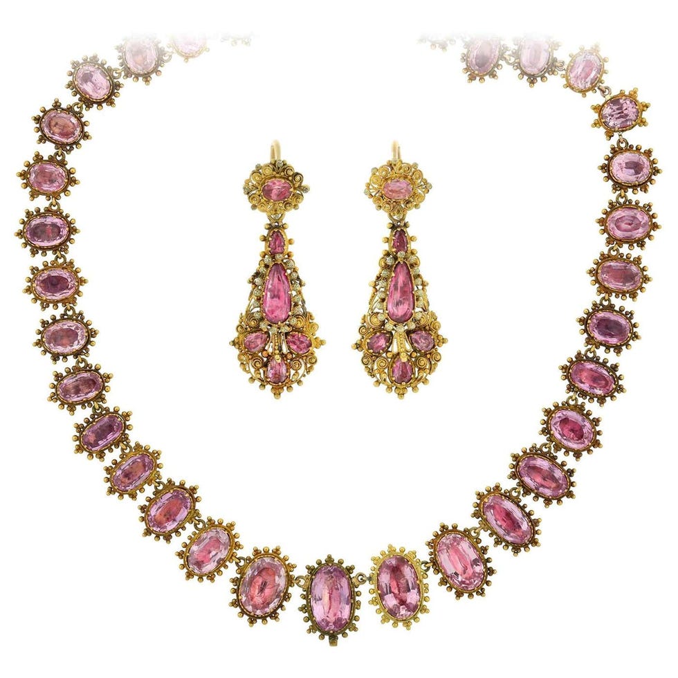 Early Georgian pink topaz demi-parure set