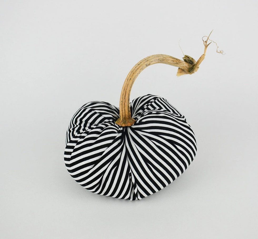 Black and white striped pumpkin with real stem