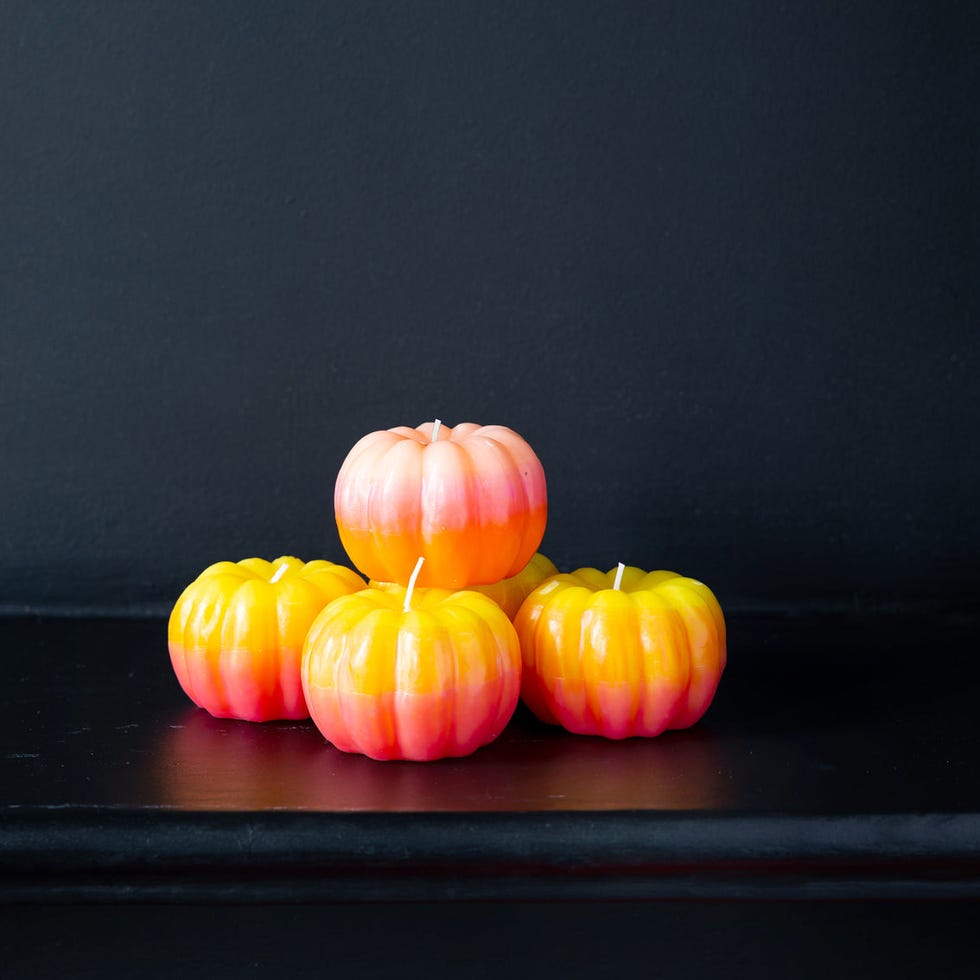 Yellow ombre pumpkin shaped Halloween candle