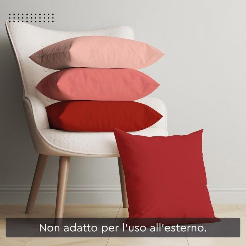 4 fundas de cojín tonos de rojo y rosa