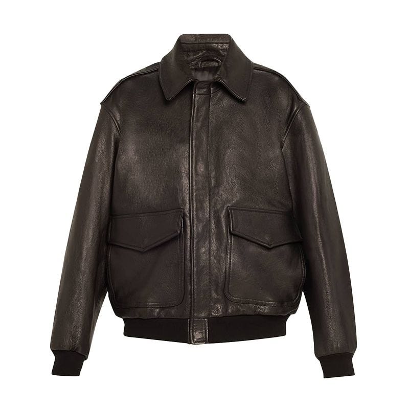 Brown Oversize Leather Bomber Jacket