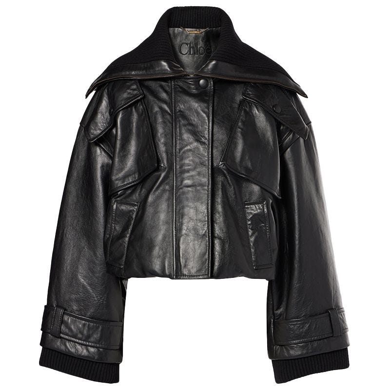 Cropped Leather Bomber Jacket