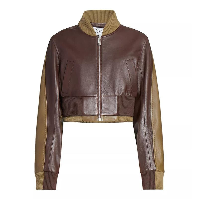   Leather-Blend Crop Bomber Jacket