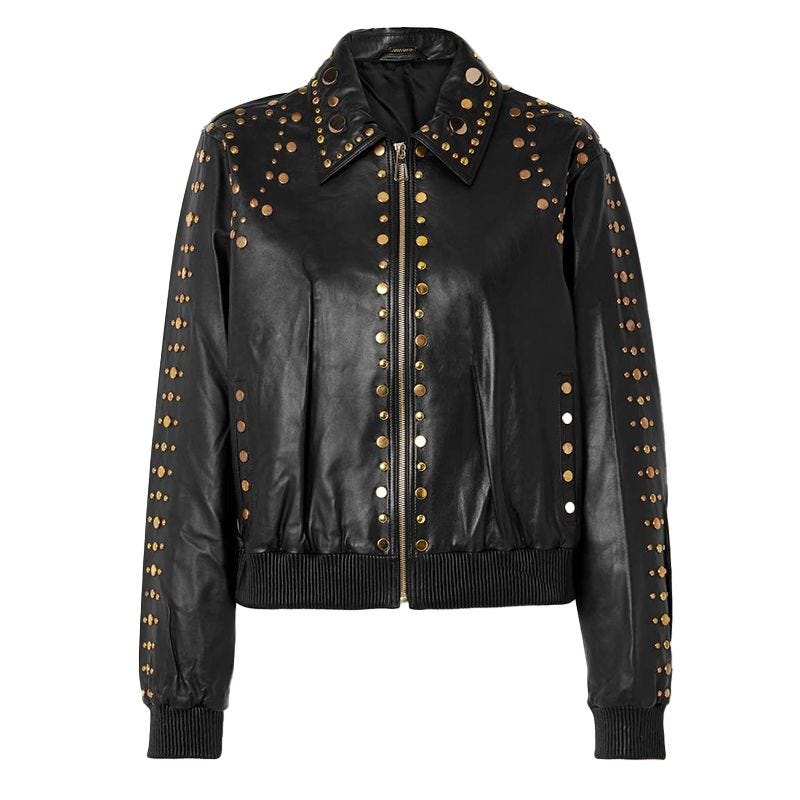Studded Leather Bomber Jacket