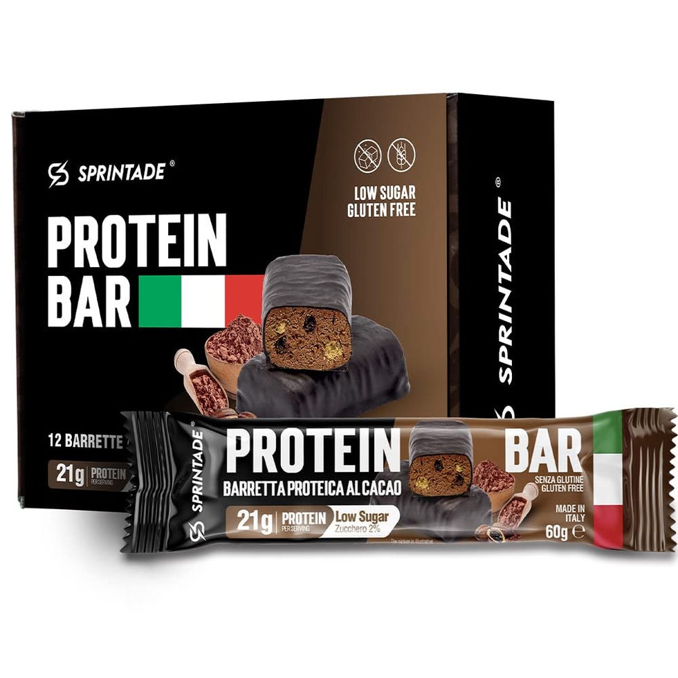 Sprintade® PROTEIN BAR la barretta proteica italiana, 12 x 60g, 21g di proteine, snack low sugar, gluten free, adatta per diete keto (Cacao, 12 Barrette da 60g)