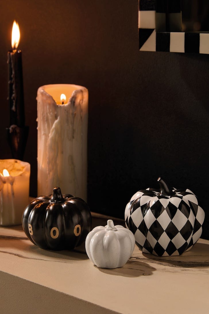 Black/White Set of 3 Autumn Pumpkin Ornaments