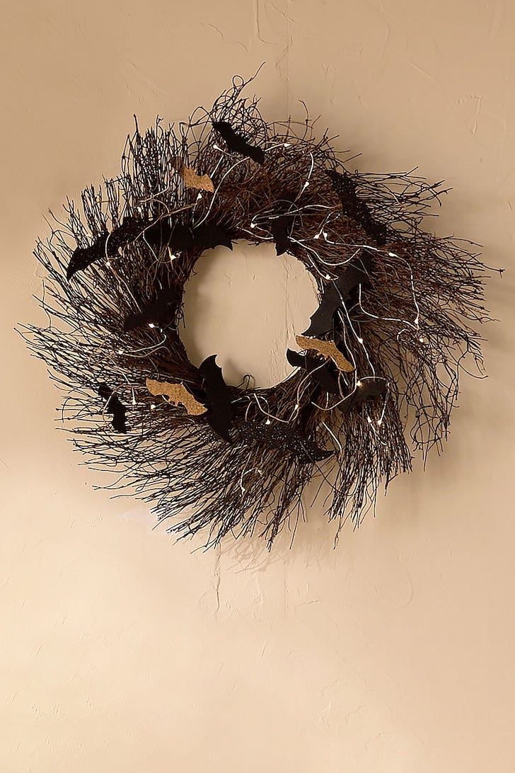Black Halloween Lit Bat Large Wreath