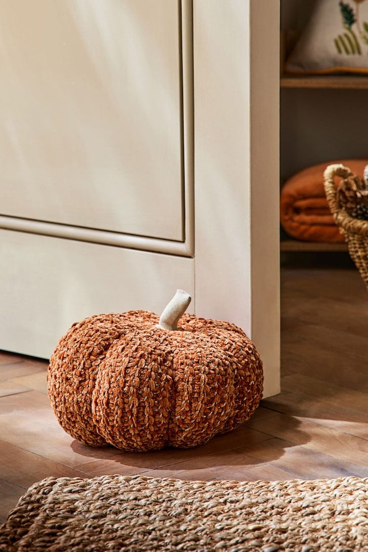 Orange Pumpkin Woven Chenille Doorstop