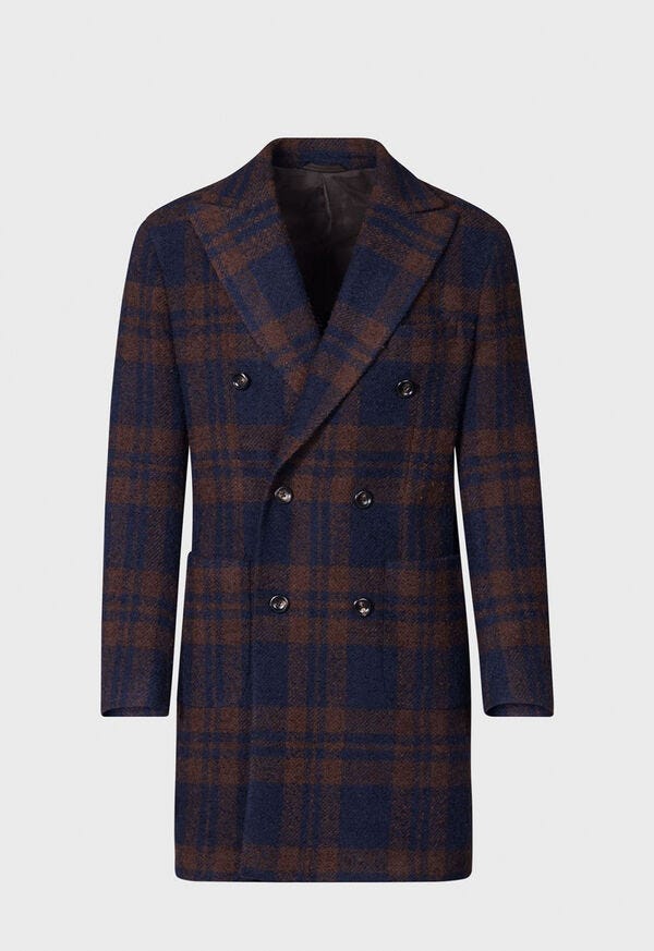 Double Breasted Boucle Plaid Coat