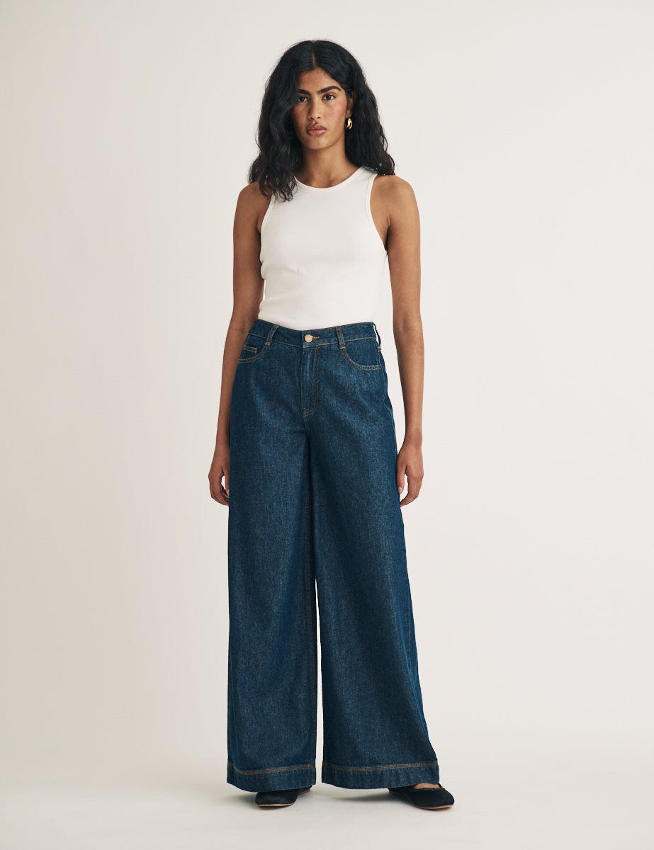 Dark Wash Denim Super Wide Leg Jeans