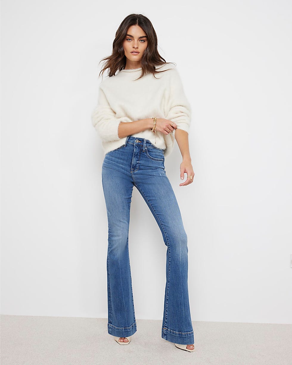 Blue High Waisted Tummy Hold Flared Jeans