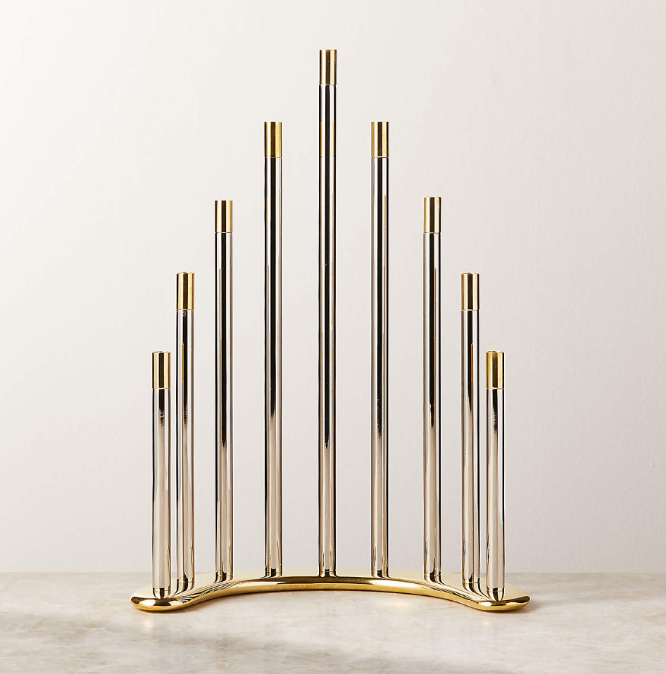 Two-Tone Curved Brass Hanukkah Menorah