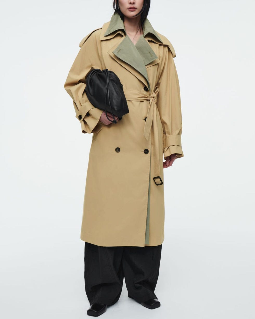 Layered Double-Breasted Trench ﻿Coat