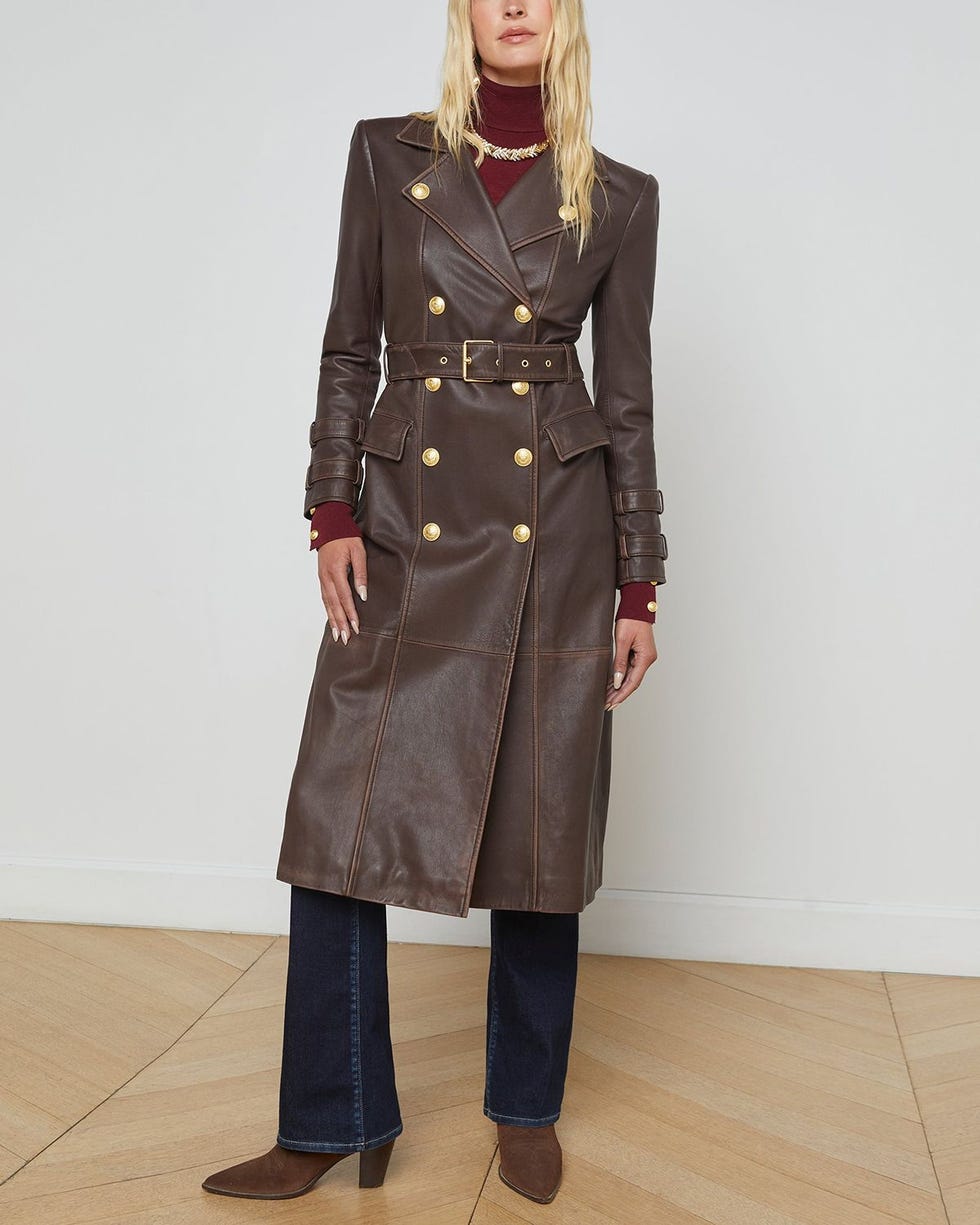 Celina Double-Breasted Leather Trench Coat