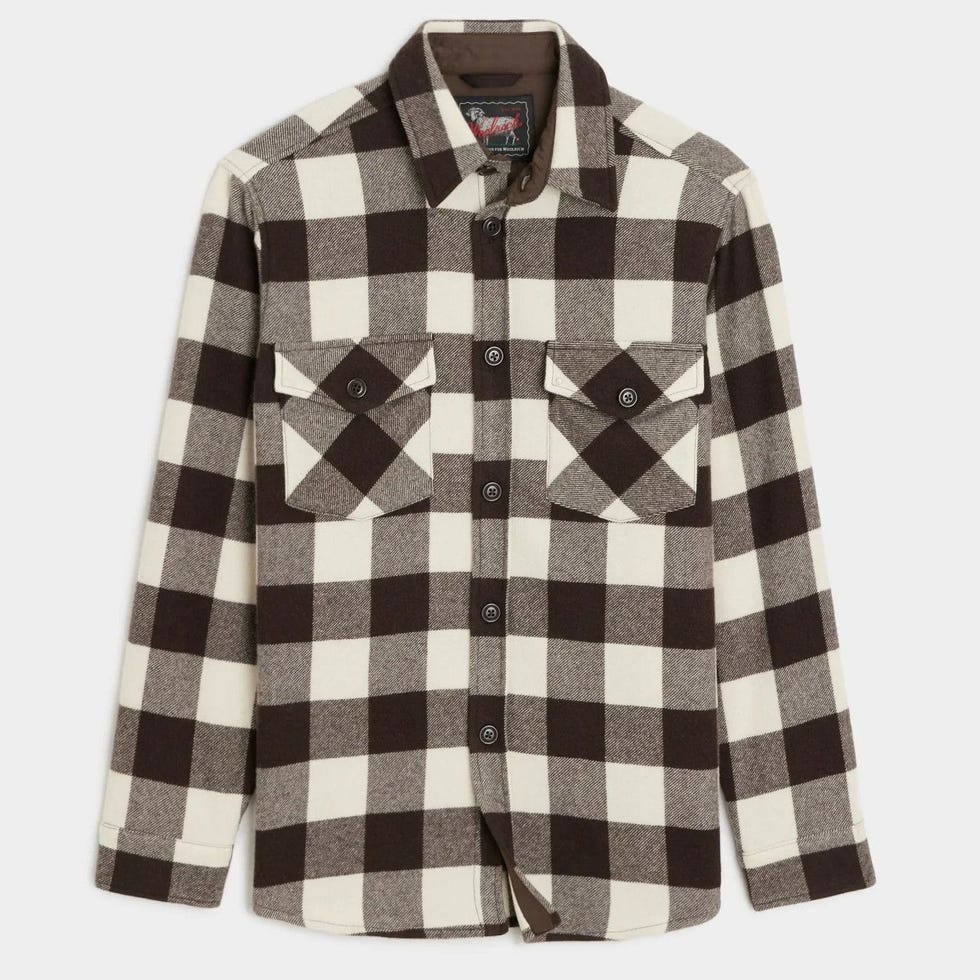 Cashmere Shirt Jacket in Brown Plaid